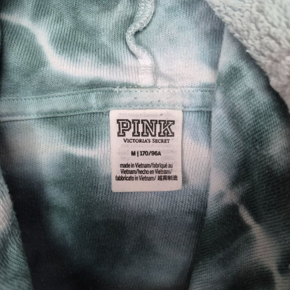PINK Victoria's Secret Women's Tie Dyed Hoodie Sweater Campus Green/White Sz M - Picture 4 of 6